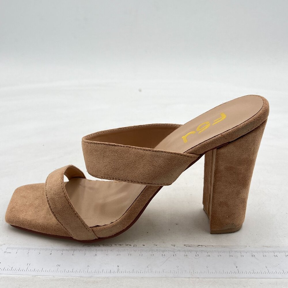FSJ Women's Block Heel Dual Straps Slide Sandals